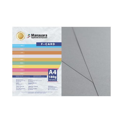 PAPEL FCARD CINZA A4 180G PACOTE 18 FOLHAS - CÓD. 2855