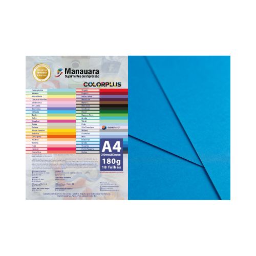 PAPEL COLORPLUS GRÉCIA A4 180G PACOTE COM 18 FOLHAS - CÓD. 2745