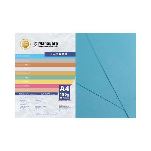 PAPEL FCARD AZUL A4 180G PACOTE 18 FOLHAS - CÓD. 2852