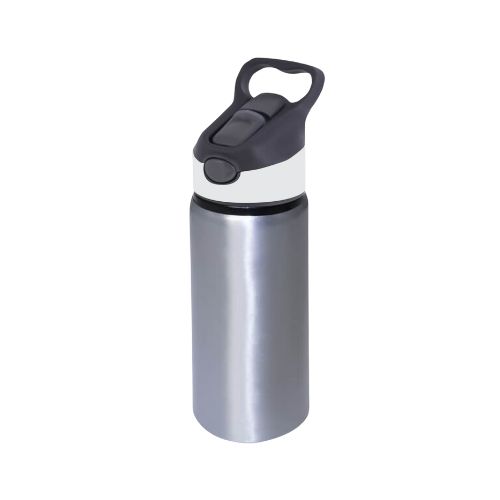 SQUEEZE DE ALUMÍNIO PRATEADO BICO AUTOMÁTICO TAMPA BRANCA 600ML 20 OZ - CÓD. 3546