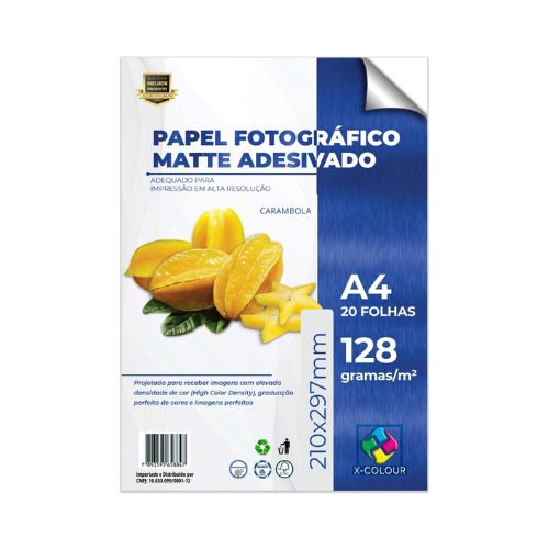 PAPEL FOTOGRÁFICO MATTE ADESIVADO A4 128G PACOTE 20 FOLHAS - CÓD. 167