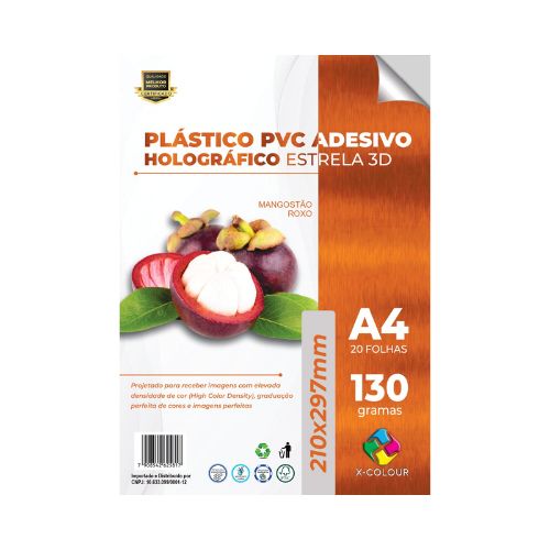 PLÁSTICO PVC ADESIVO HOLOGRÁFICO ESTRELA 3D RESISTENTE À ÁGUA A4 130G 20 FOLHAS - CÓD. 3390