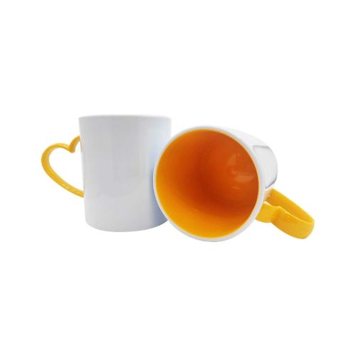 CANECA DE POLÍMERO INTERNA AMARELO OVO E ALÇA CORAÇÃO AMARELO OVO 133G 325ML - CÓD. 3738