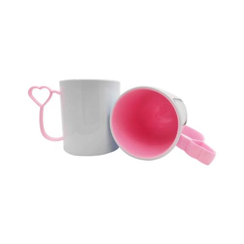 CANECA DE POLÍMERO INTERNA ROSA BB E ALÇA CORAÇÃOZINHO ROSA BB 133G 325ML - CÓD. 3724