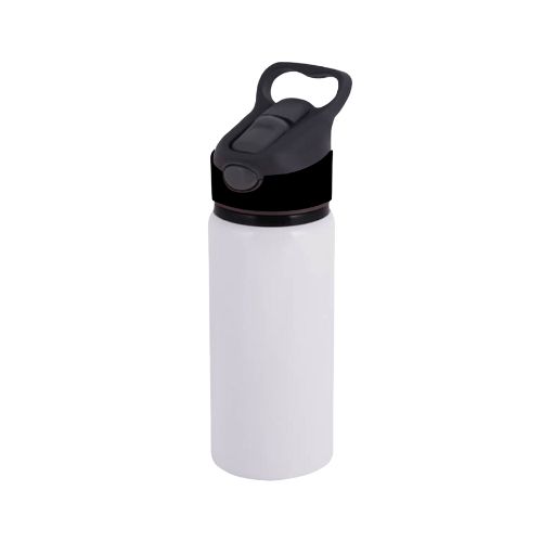 SQUEEZE DE ALUMÍNIO BRANCA BICO AUTOMÁTICO TAMPA PRETA 600ML 20 OZ - CÓD. 3545