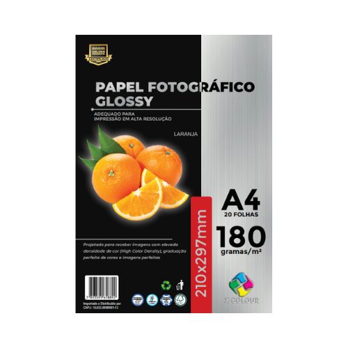 PAPEL FOTOGRÁFICO GLOSSY A4 180G PACOTE 20 FOLHAS - CÓD. 169