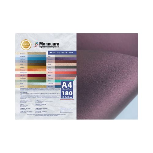 PAPEL CLASS COLOR METALLIK MARSALA A4 180G PACOTE 9 FOLHAS - CÓD. 2888