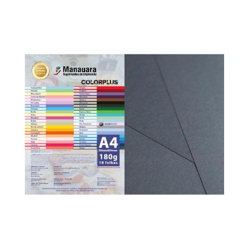 PAPEL COLORPLUS DUBAI A4 180G PACOTE COM 18 FOLHAS - CÓD. 2749