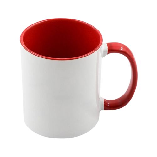 CANECA CERÂMICA IMPORTADA INTERIOR E ALÇA COLORIDA VERMELHO 325ML AAA - CÓD. 3498