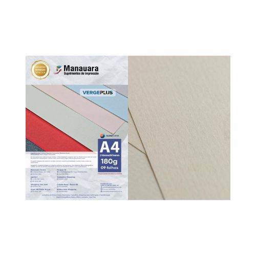 PAPEL VERGEPLUS BERILO A4 180G PACOTE 9 FOLHAS - CÓD. 3038