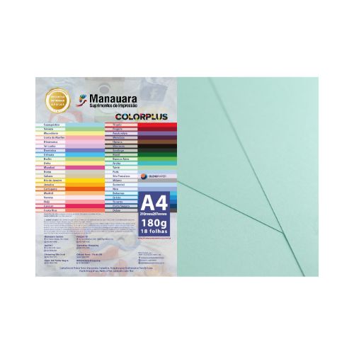 PAPEL COLORPLUS CAZAQUISTÃO A4 180G PACOTE COM 18 FOLHAS - CÓD. 2982