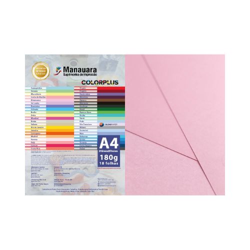PAPEL COLORPLUS DINAMARCA A4 180G PACOTE COM 18 FOLHAS - CÓD. 2740