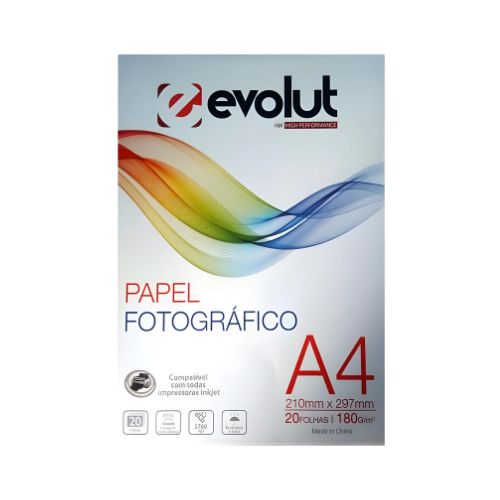 PAPEL FOTOGRÁFICO HIGH GLOSSY A4 180G PACOTE 20 FOLHAS - CÓD. 3449