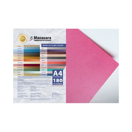 PAPEL CLASS COLOR METALLIK CHICLETE A4 180G PACOTE 9 FOLHAS - CÓD. 2842