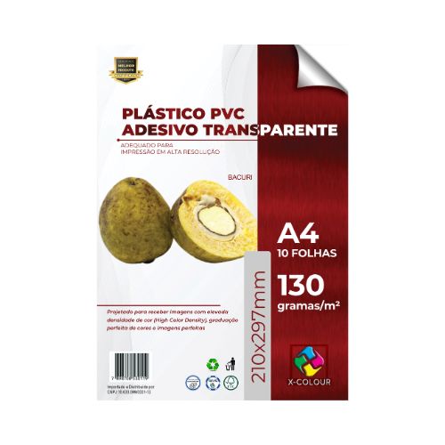 PLÁSTICO PVC ADESIVADO TRANSPARENTE A4 130G PACOTE 10 FOLHAS - APENAS PARA LAMINAÇÃO - CÓD. 3155
