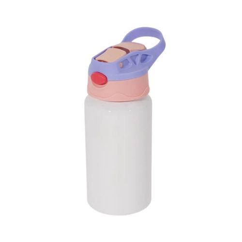 SQUEEZE DE ALUMÍNIO KIDS BRANCO COM TAMPA ROSA E ROXO 500ML - CÓD. 3557