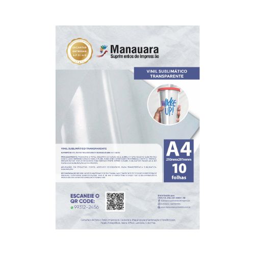 VINIL SUBLIMÁTICO TRANSPARENTE A4 240G 10 FOLHAS - CÓD. 2183