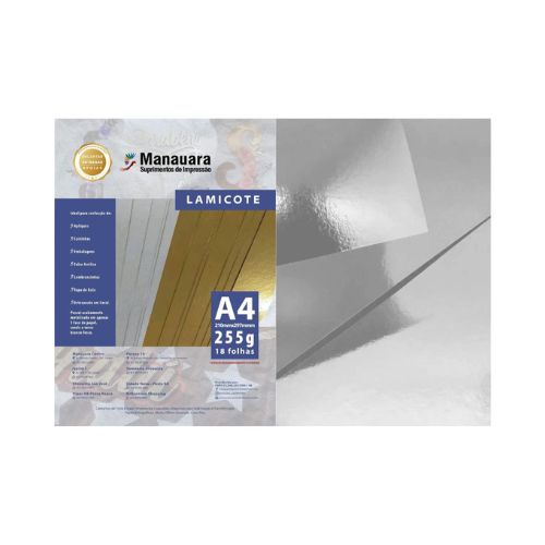 LAMICOTE PRATA A4 255G PACOTE COM 18 FOLHAS - CÓD. 2804