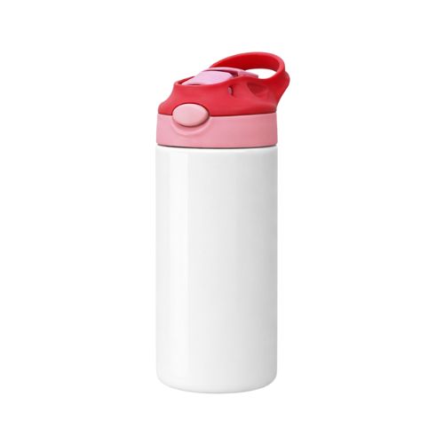 SQUEEZE TÉRMICA EM AÇO INOX BRANCA TAMPA ROSA E VERMELHA 350ML - CÓD. 3558