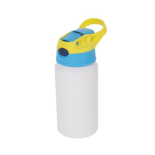 SQUEEZE DE ALUMÍNIO KIDS BRANCO COM TAMPA AZUL E AMARELO 500ML - CÓD. 3554
