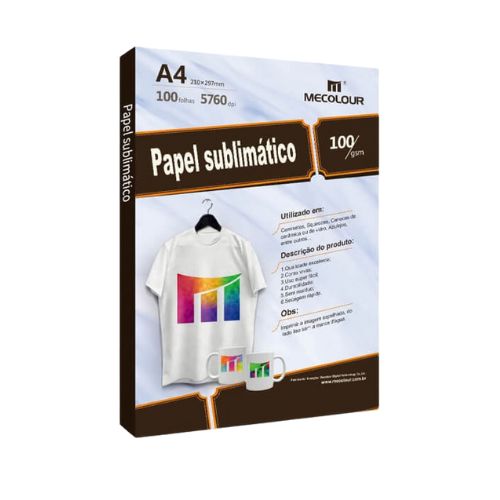 PAPEL SUBLIMÁTICO MECOLOUR A4 FUNDO BRANCO 100G 100 FOLHAS - CÓD. 3794