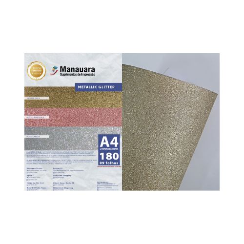PAPEL GLITTER METALLIK OURO A4 180G PACOTE 9 FOLHAS - CÓD. 2840
