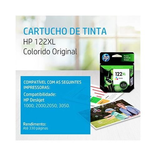 CARTUCHO TINTA HP 122XL 1000 1050 1055 2000 2050 3000 3050 3050A COLORIDO ORIGINAL 7,5ML - CÓD. 218