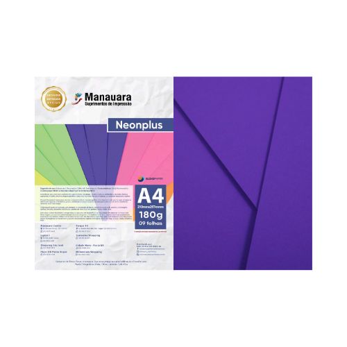 PAPEL NEONPLUS ROXO A4 180G PACOTE COM 9 FOLHAS - CÓD. 2988