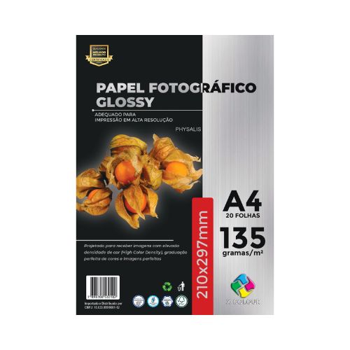 PAPEL FOTOGRÁFICO GLOSSY A4 135G PACOTE 20 FOLHAS - CÓD. 168
