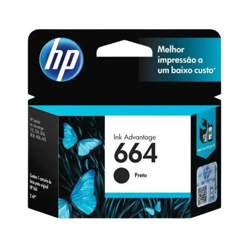 CARTUCHO TINTA HP 664 1115 2134 2676 3636 3776 3836 4536 5076 PRETO ORIGINAL 2ML - CÓD. 108